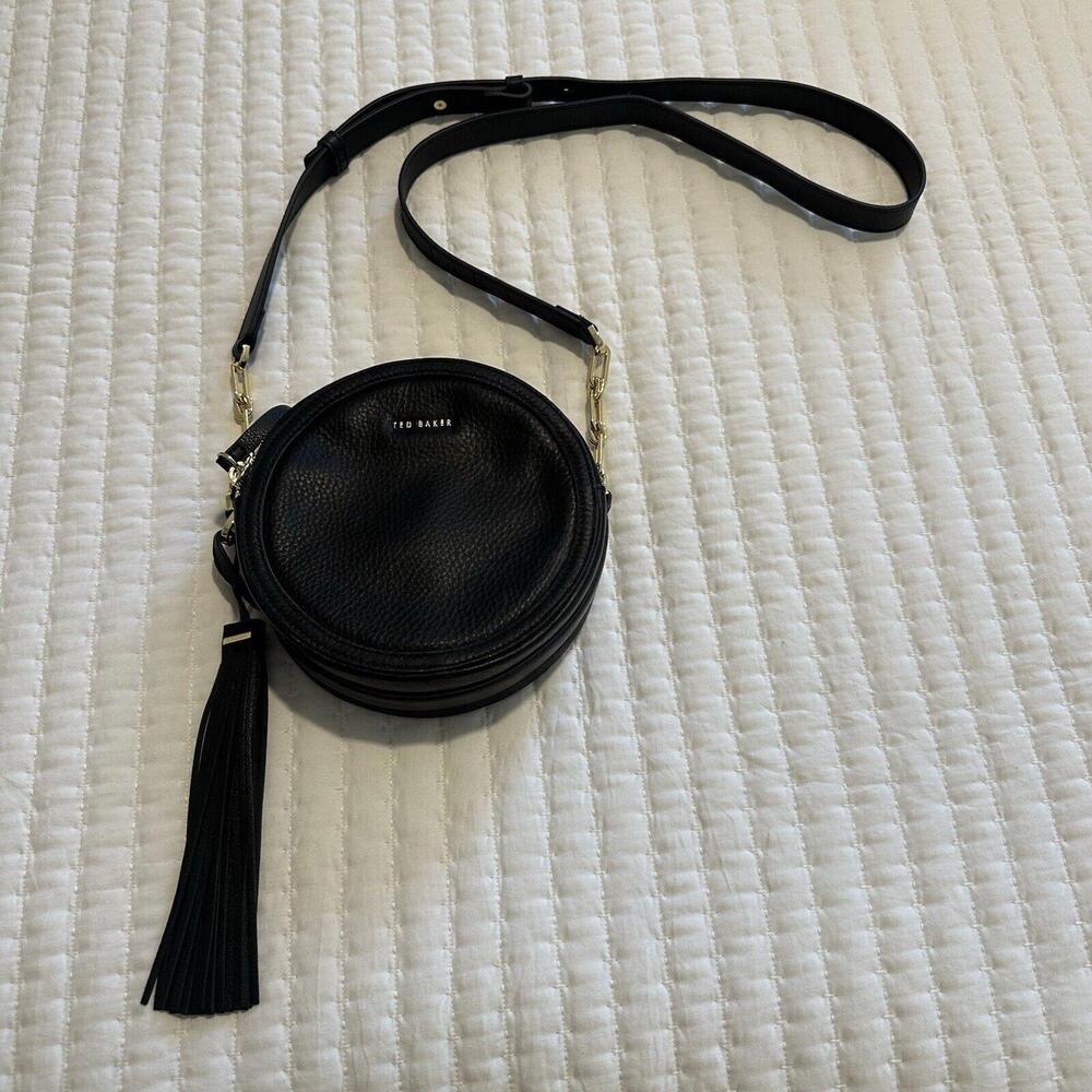 Ted Baker Errinn Black Bovine Leather Tassel Circle Small Crossbody Bag